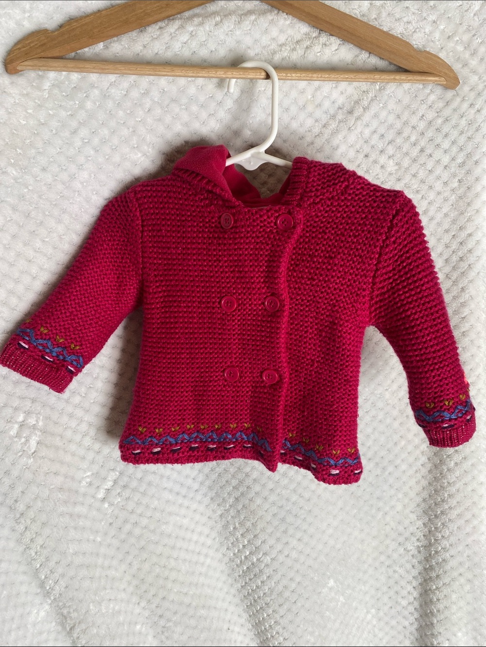 Catimini Raspberry Pink Hooded Knit Fleece Lined Cardigan Sweater